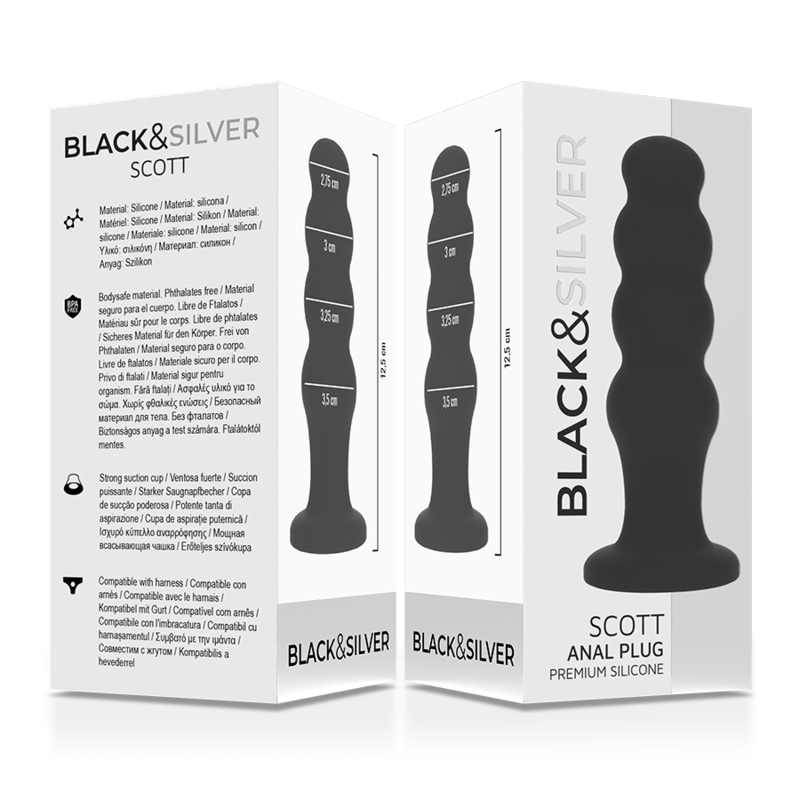 BLACK&SILVER - SCOTT PREMIUM SILICONE ANAL PLUG BLACK - Image 5
