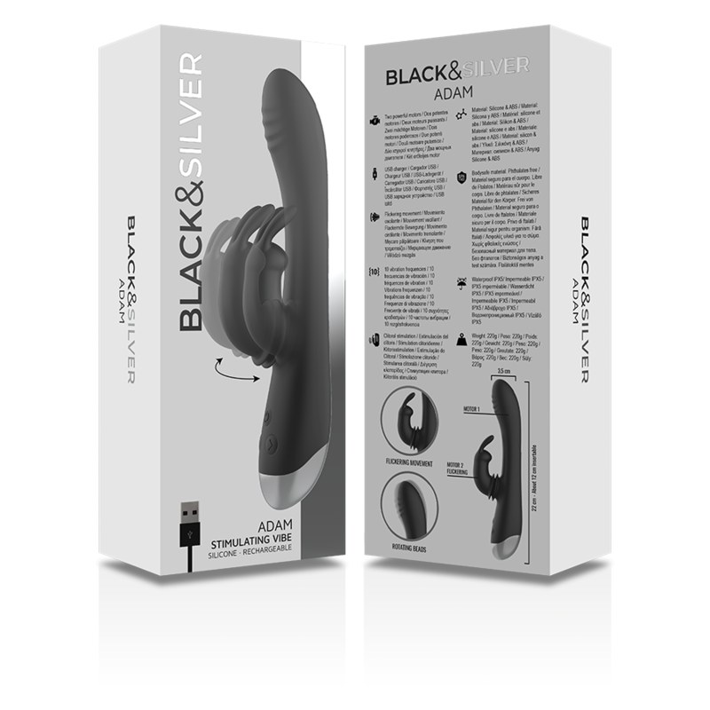 BLACK&SILVER - DJ. ADAM Estimulador de Coelho de Silicone Recarregável Preto - Image 10