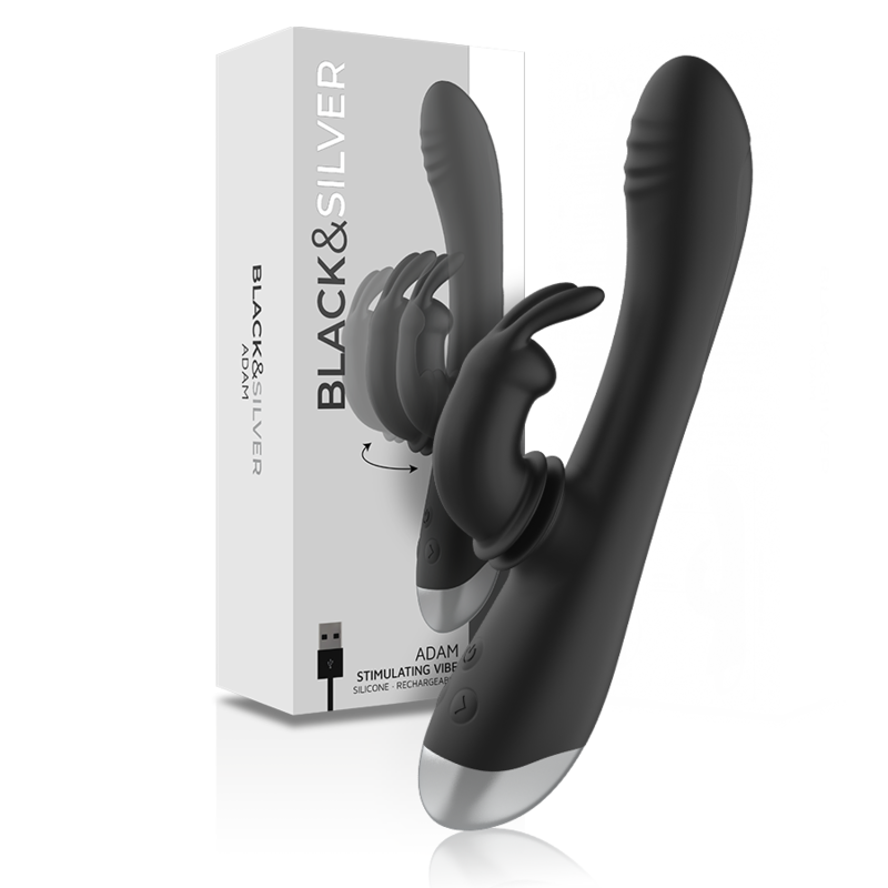 BLACK&SILVER – DJ. ADAM Estimulador de Coelho de Silicone Recarregável Preto