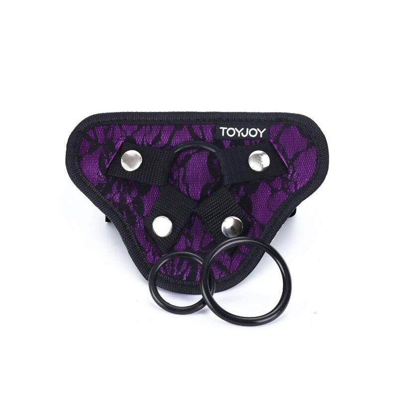 SEJA REAL – ARNÊS DE RENDA ROXO COM STRAP-ON