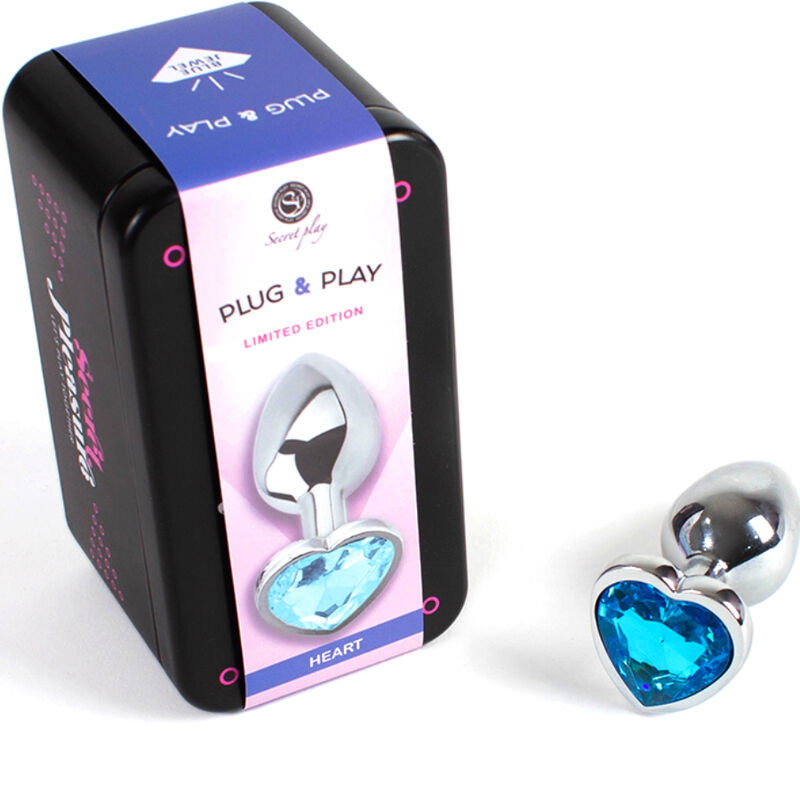 SECRETPLAY – PLUG ANAL DE METAL EM FORMATO DE CORAÇÃO AZUL, TAMANHO PEQUENO (7 CM)