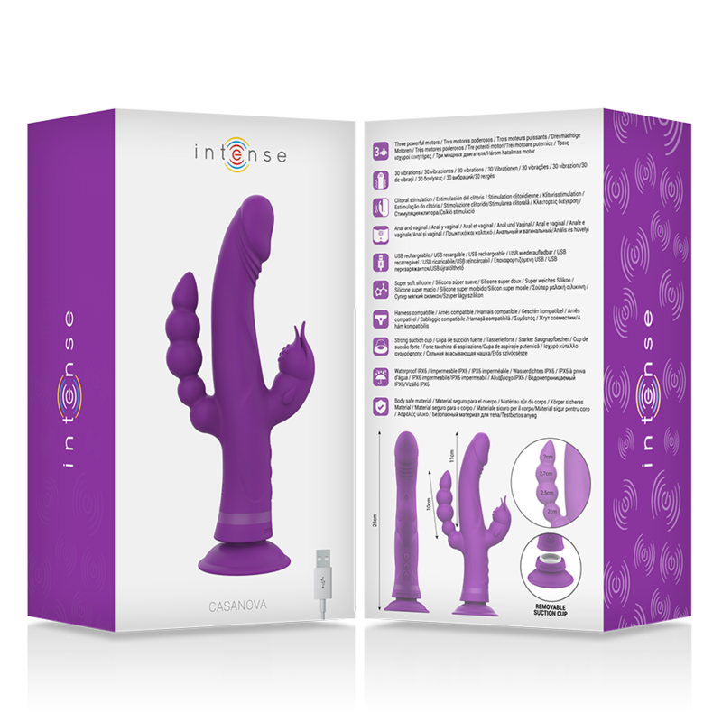 INTENSE - VIBRADOR DE SILICONE CASANOVA RABBIT COM TRÊS MOTORES ROXO - Image 6