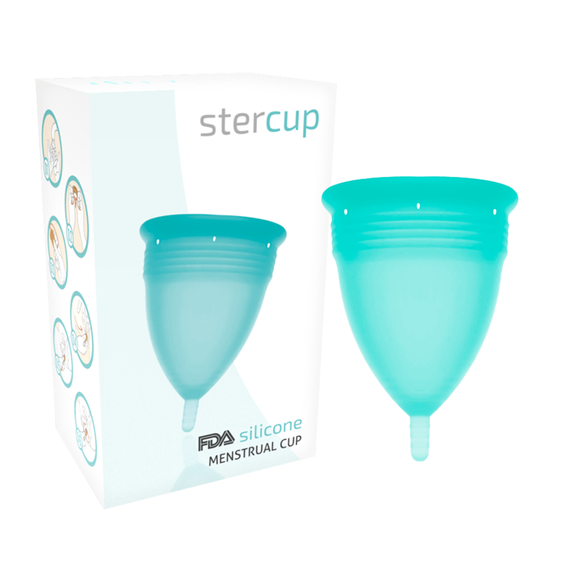 STERCUP – COPO MENSTRUAL DE SILICONE APROVADO PELA FDA, COR ÁGUA-MARINHA – TAMANHO G