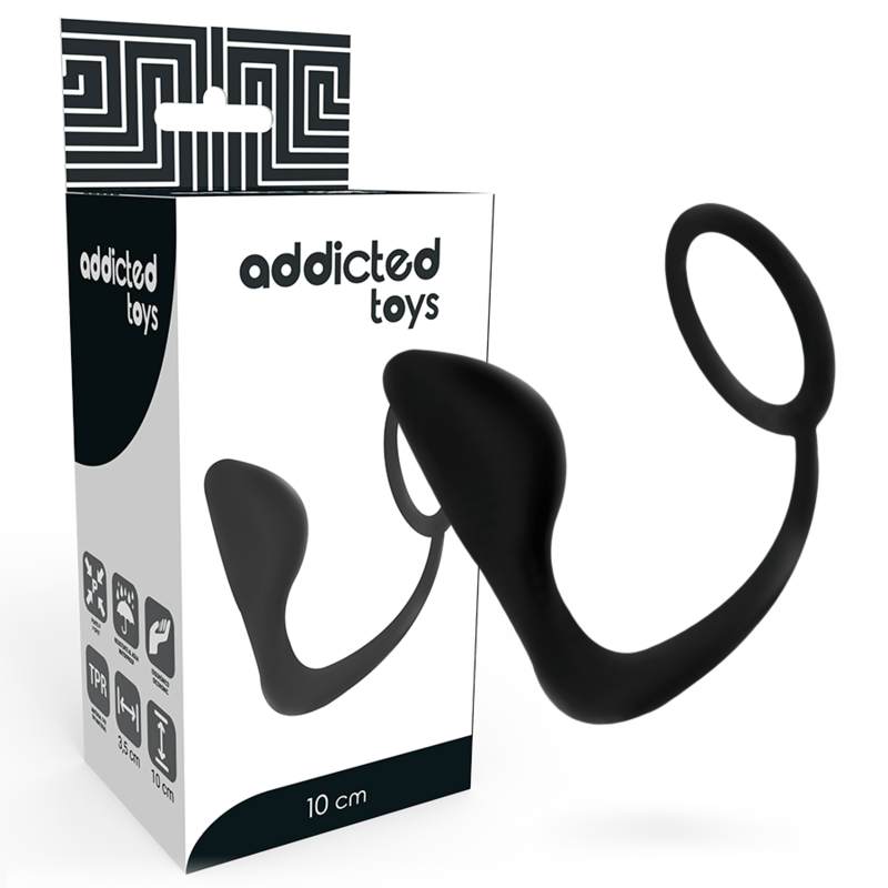 Brinquedos para viciados – Plug anal com anel peniano preto