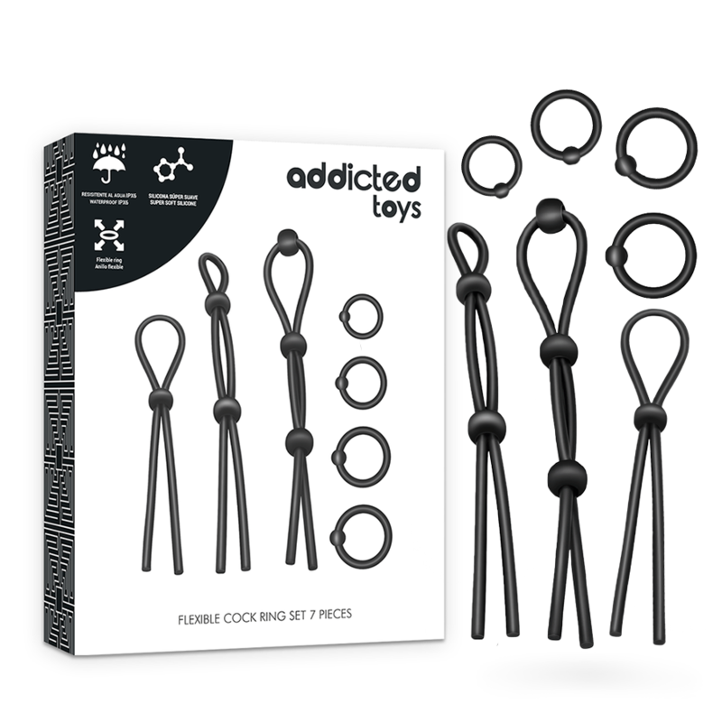 ADDICTED TOYS – CONJUNTO DE 7 ANÉIS PENIANOS DE SILICONE FLEXÍVEIS