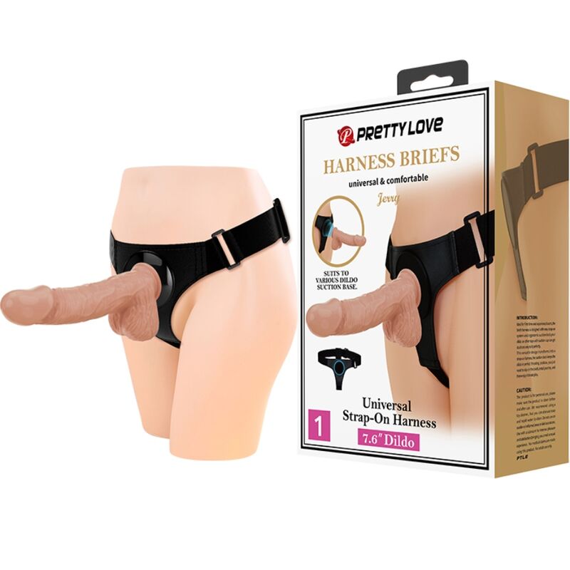 PRETTY LOVE - CALCINHA COM ARNÊS UNIVERSAL COM DILDO JERRY 21,8 CM NATURAL