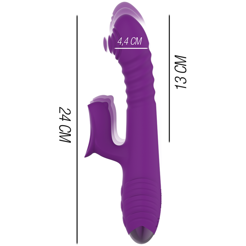 Vibrador multifuncional recarregável INTENSE - IGGY com movimento para cima e para baixo e estimulador clitoriano, cor roxa. - Image 3