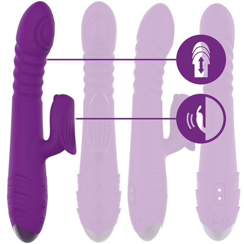 Vibrador multifuncional recarregável INTENSE - IGGY com movimento para cima e para baixo e estimulador clitoriano, cor roxa. - Image 2
