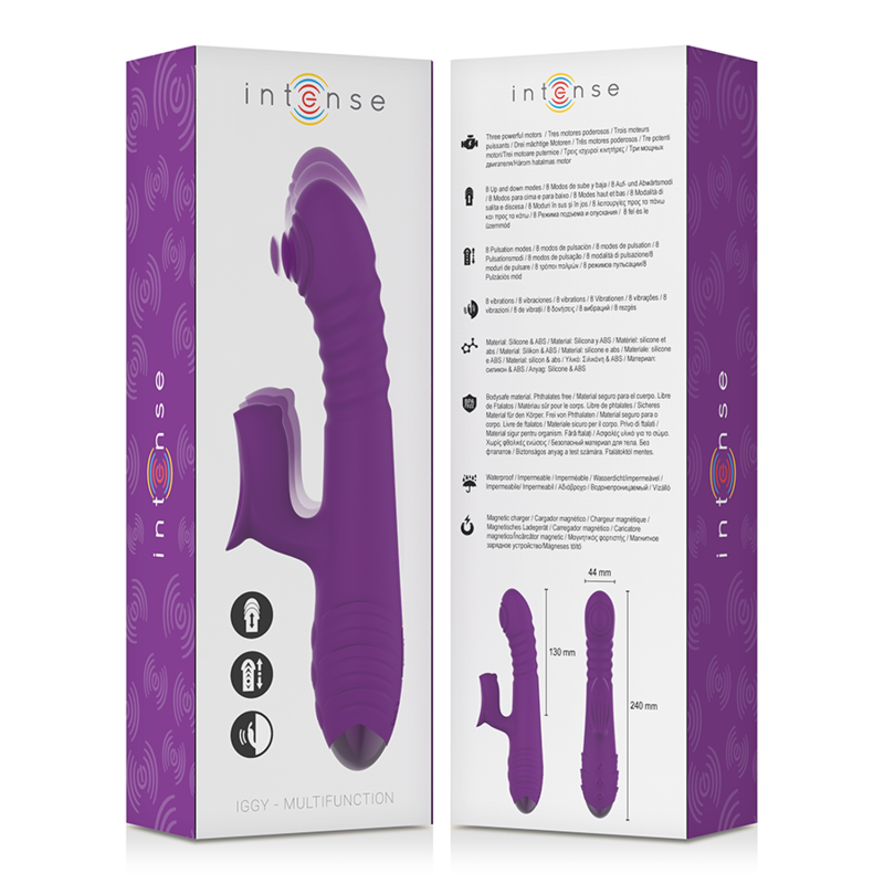 Vibrador multifuncional recarregável INTENSE - IGGY com movimento para cima e para baixo e estimulador clitoriano, cor roxa. - Image 5