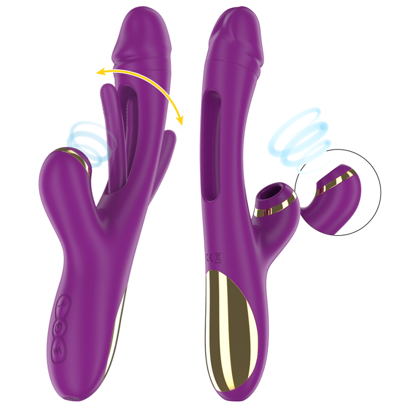 INTENSE – Vibrador multifuncional recarregável ATENEO com 7 vibrações, língua oscilante e sucção roxa.