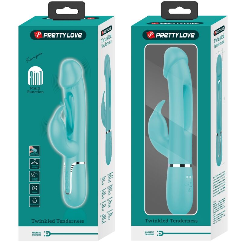 PRETTY LOVE - KAMPAS RABBIT VIBRADOR MULTIFUNCIONAL 3 EM 1 COM LÍNGUA VERDE-ÁGUA - Image 11