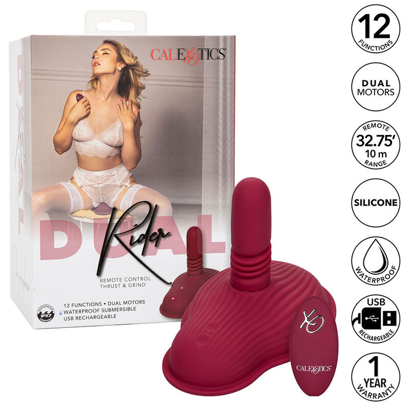 CALEXOTICS – MASSAGEADOR RIDER COM CONTROLE REMOTO E MOTOR DUPLO VERMELHO