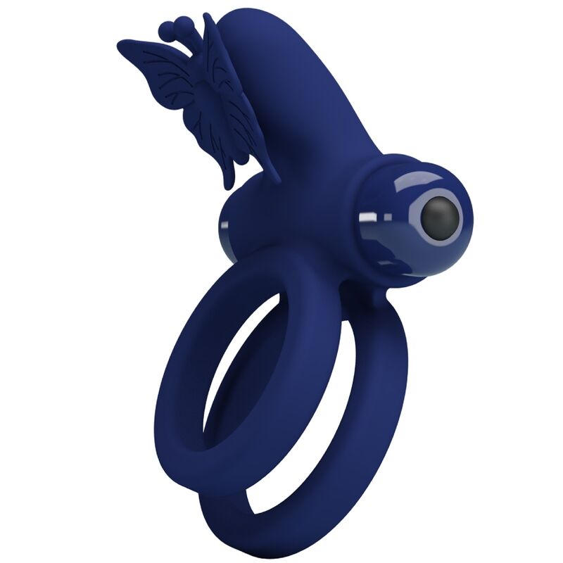 PRETTY LOVE – ANEL DUPLO JAMELE COM VIBRAÇÃO E ESTIMULADOR DE BORBOLETA AZUL