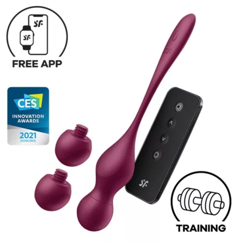 SATISFYER – BOLAS VIBRATÓRIAS DE PÁSSAROS DO AMOR – APLICATIVO GRÁTIS – VERMELHO VINHO