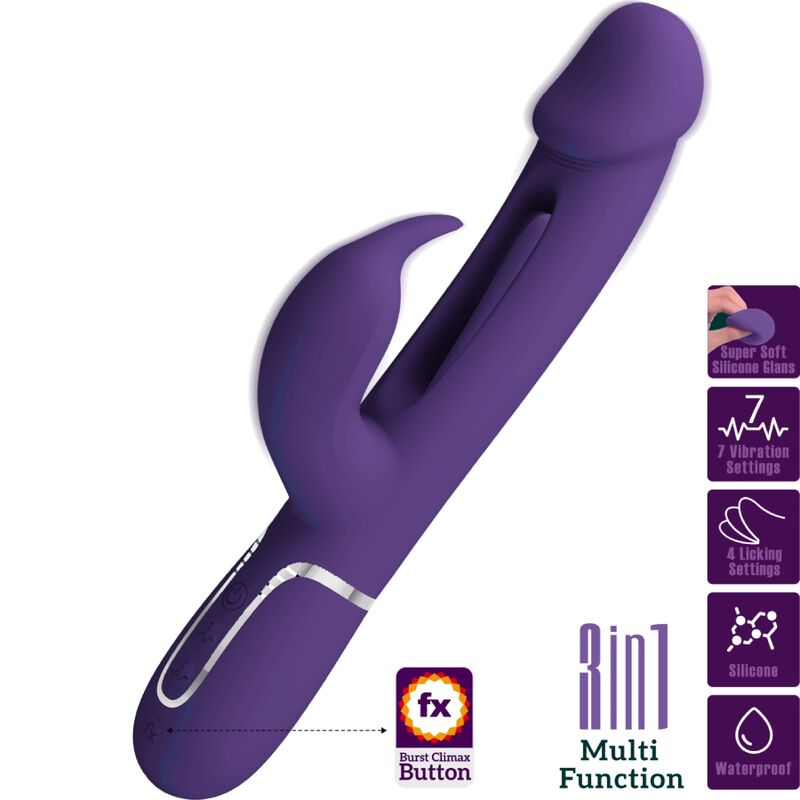 PRETTY LOVE – KAMPAS RABBIT VIBRADOR MULTIFUNCIONAL 3 EM 1 COM LÍNGUA VIOLETA