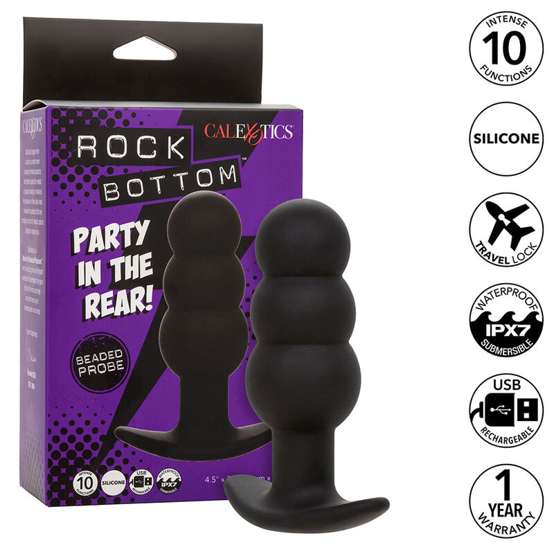 CALEXOTICS – ROCK BOTTOM PLUG ANAL COM RESINA E 10 VIBRAÇÕES, SILICONE PRETO