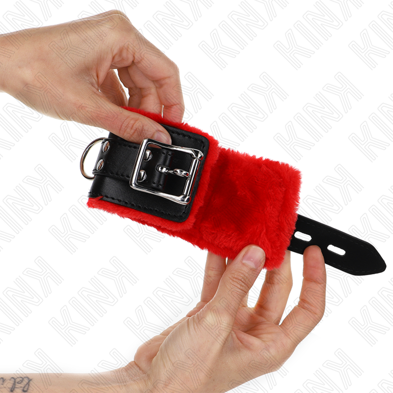 KINK – ALGEMA DE PULSO FORRADA COM PELE COM FUROS QUADRADOS, CINTO VERMELHO E PRETO AJUSTÁVEL DE 17 A 29 CM X 6 CM