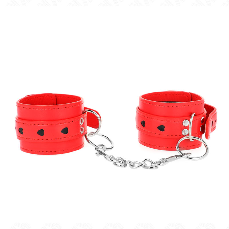 KINK – ALGEMAS DE PULSO VERMELHAS COM DETALHE DE CORAÇÃO PRETO AJUSTÁVEL DE 21 A 28 CM X 5,5 CM