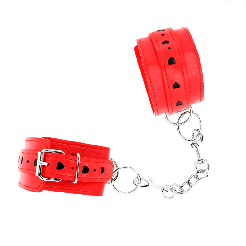 KINK – ALGEMAS DE PULSO VERMELHAS COM DETALHE DE CORAÇÃO PRETO AJUSTÁVEL DE 21 A 28 CM X 5,5 CM
