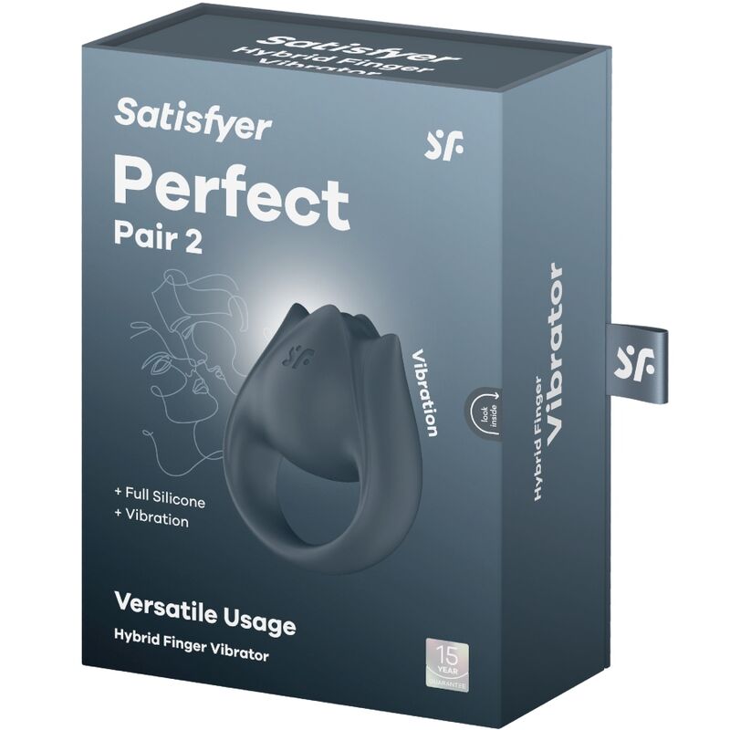 SATISFYER - PERFECT PAIR 2 MULTIVIBRADOR 2 EM 1 ANEL PENIANO E ESTIMULADOR DE DEDOS CINZA - Image 9