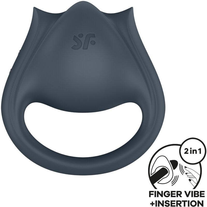 SATISFYER - PERFECT PAIR 2 MULTIVIBRADOR 2 EM 1 ANEL PENIANO E ESTIMULADOR DE DEDOS CINZA