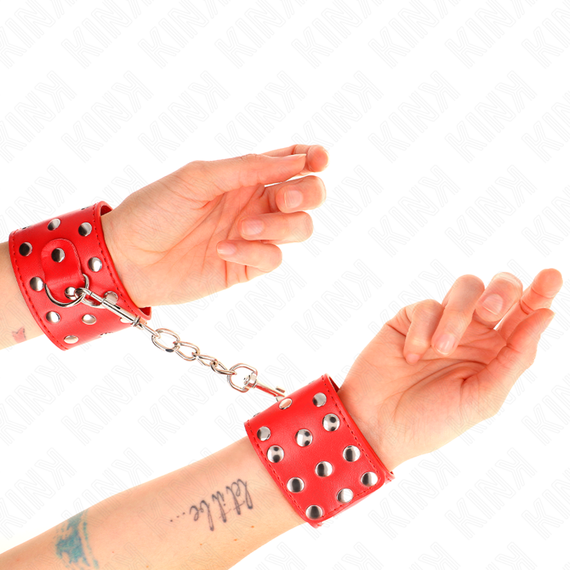 KINK – ALGEMAS DE PULSO COM FECHO DE PRESSÃO RECHEADAS DE REBITES VERMELHAS AJUSTÁVEIS 19-24 CM X 5,5 CM