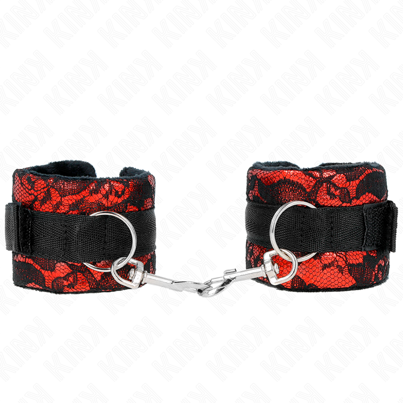 KINK – ALGEMAS CURTAS DE VELUDO COM RENDA E FITA DE NYLON VERMELHA/PRETA 23 X 6,5 CM