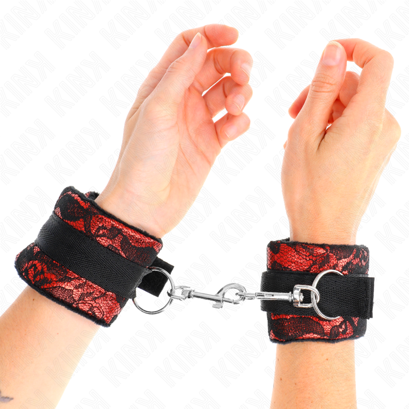 KINK – ALGEMAS CURTAS DE VELUDO COM RENDA E FITA DE NYLON VERMELHA/PRETA 23 X 6,5 CM
