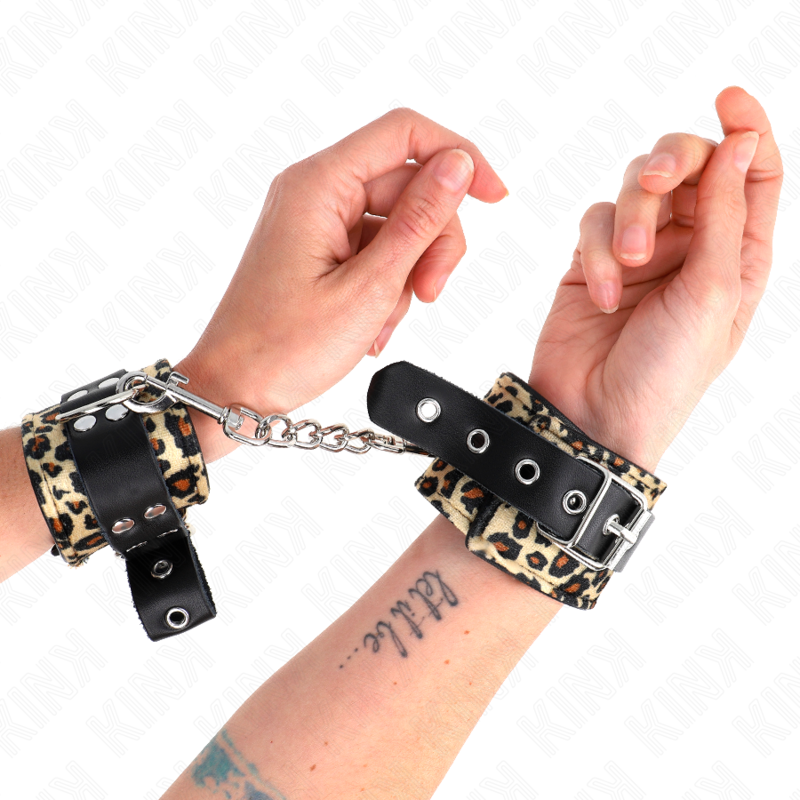 KINK – ALGUMA DE PULSO AJUSTÁVEL EM COURO LEGÍTIMO COM ESTAMPA DE LEOPARDO (18-29 CM X 5,5 CM)