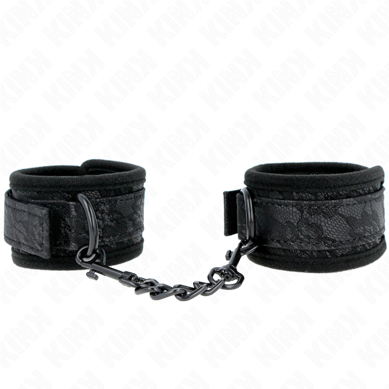 KINK – ALGEMAS DE PULSO REVESTIDAS COM RENDA ESCURA, EM NEOPRENE, AJUSTÁVEIS, PRETAS, 20-29 CM X 5 CM