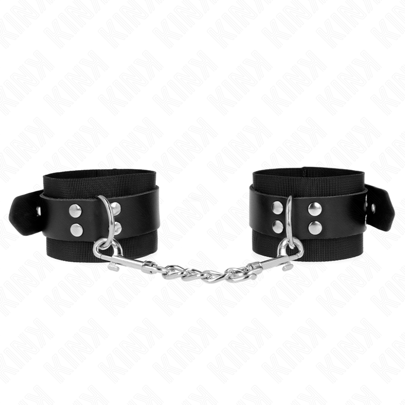 KINK – ALGEMA DE PULSEIRA EM NYLON PRETA COM CINTO DE COURO PRETO AJUSTÁVEL 19-29 CM X 5,1 CM