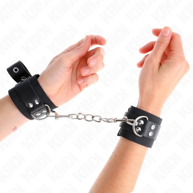 KINK – ALGEMA DE PULSEIRA EM NYLON PRETA COM CINTO DE COURO PRETO AJUSTÁVEL 19-29 CM X 5,1 CM