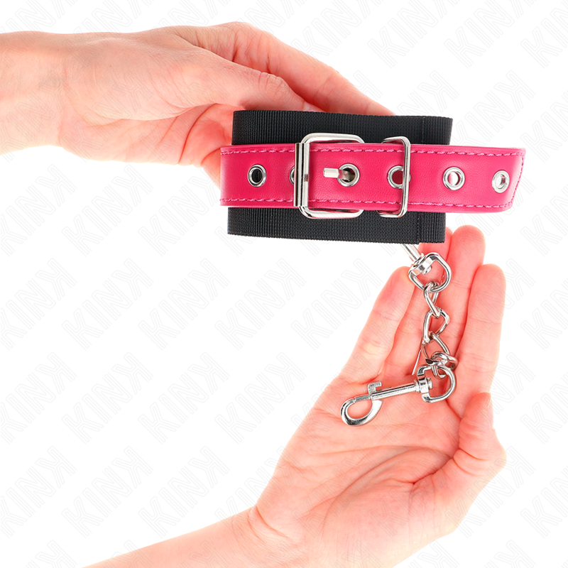 KINK - ALGUMA DE PULSO EM NYLON PRETA COM CINTO EM COURO SINTÉTICO ROSA-FRAmboesa AJUSTÁVEL 19-29 CM X 5,1 CM - Image 4