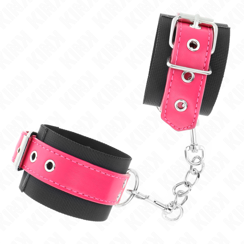 KINK - ALGUMA DE PULSO EM NYLON PRETA COM CINTO EM COURO SINTÉTICO ROSA-FRAmboesa AJUSTÁVEL 19-29 CM X 5,1 CM - Image 3