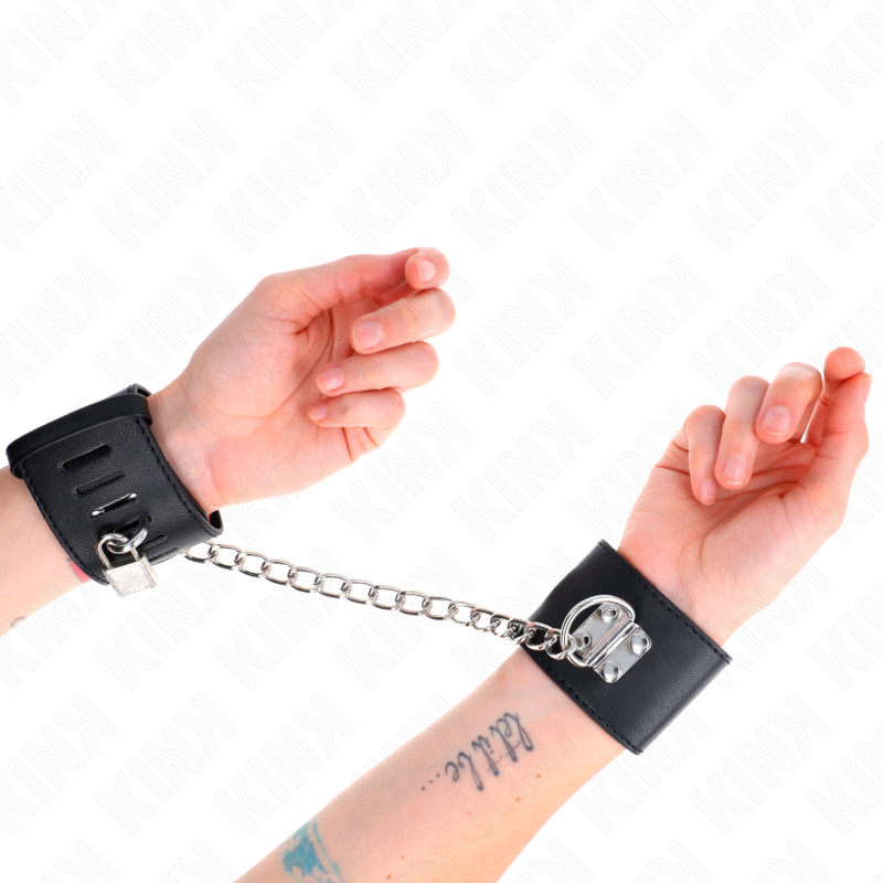 KINK – ALGEMAS DE PULSO FIXAS COM CORRENTE DE 30 CM E FECHO DE CADEADO, PRETAS, AJUSTÁVEIS DE 16 A 23 CM X 5,5 CM