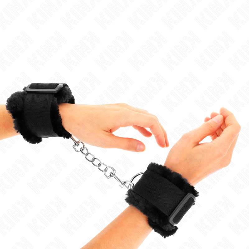 KINK – ALGEMA DE PULSO FORRADA COM PELUDO, PRETA, AJUSTÁVEL DE 17 A 31 CM X 7 CM