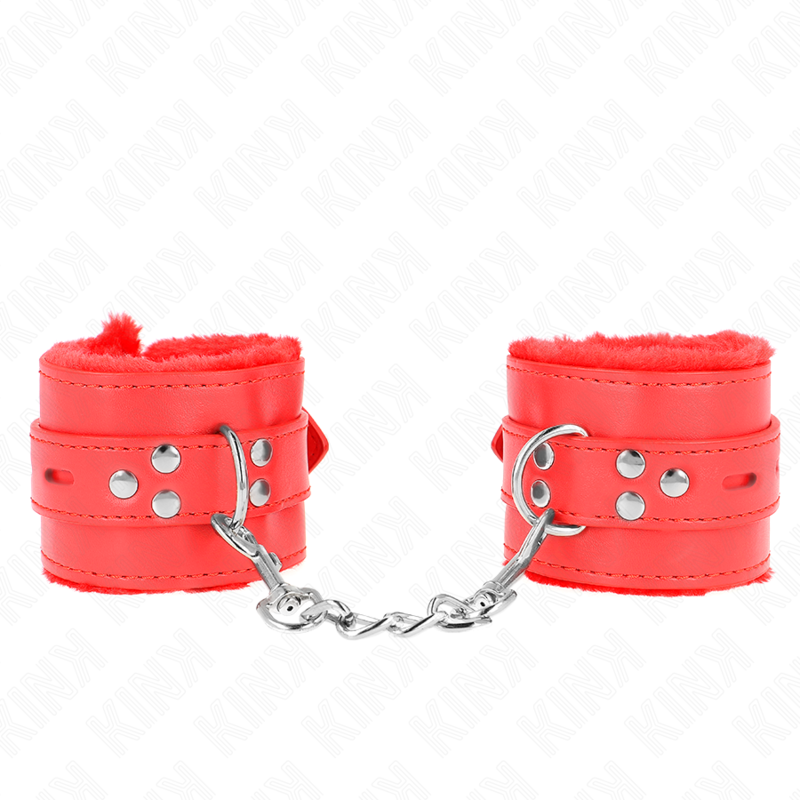 KINK – ALGEMA DE PULSO FORRADA COM PELE COM FUROS QUADRADOS VERMELHA E CINTO VERMELHO AJUSTÁVEL DE 17 A 29 CM X 6 CM