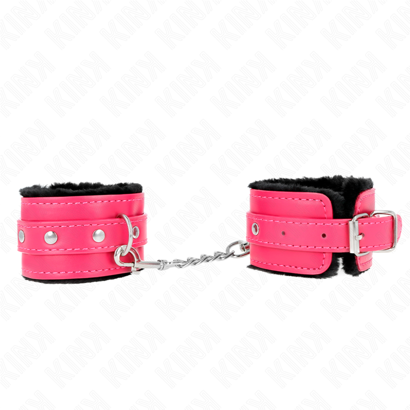 KINK – ALGEMA DE PULSO PREMIUM FORRADA EM PELE COM CINTO DE ROSA FRAMBOESA AJUSTÁVEL DE 17 A 29 CM X 6 CM