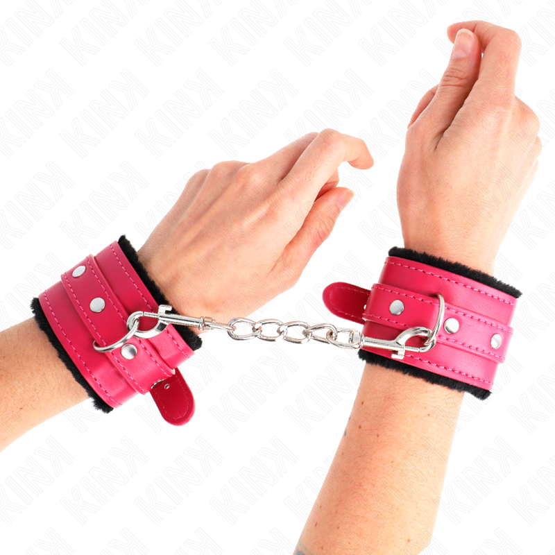 KINK – ALGEMA DE PULSO PREMIUM FORRADA EM PELE COM CINTO DE ROSA FRAMBOESA AJUSTÁVEL DE 17 A 29 CM X 6 CM