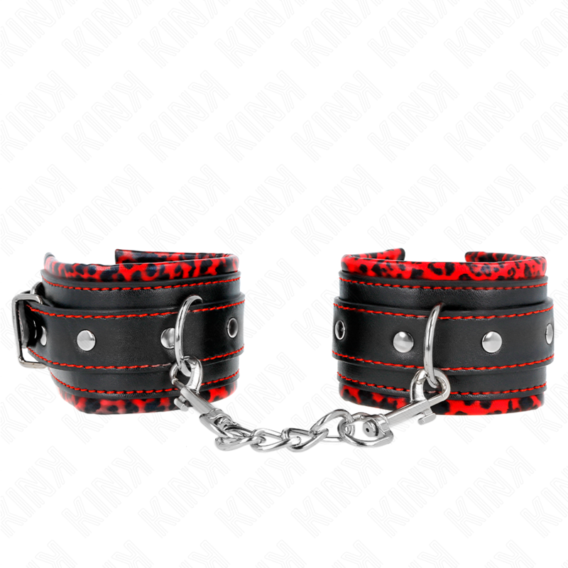 KINK – ALGUMA DE PULSO FORRADA COM PELE VERMELHA/PRETA AJUSTÁVEL 17-29 CM X 6 CM