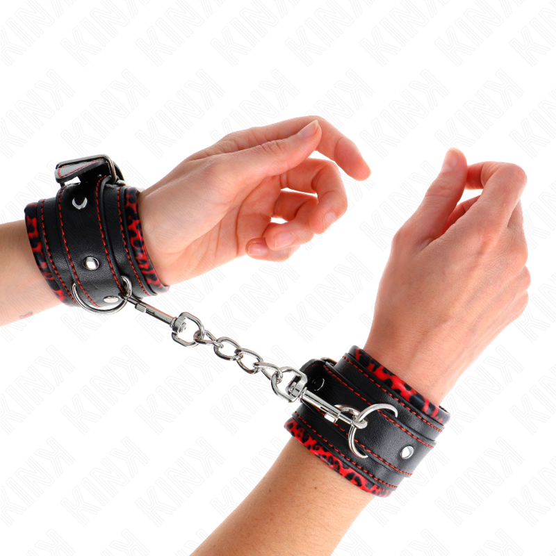KINK – ALGUMA DE PULSO FORRADA COM PELE VERMELHA/PRETA AJUSTÁVEL 17-29 CM X 6 CM