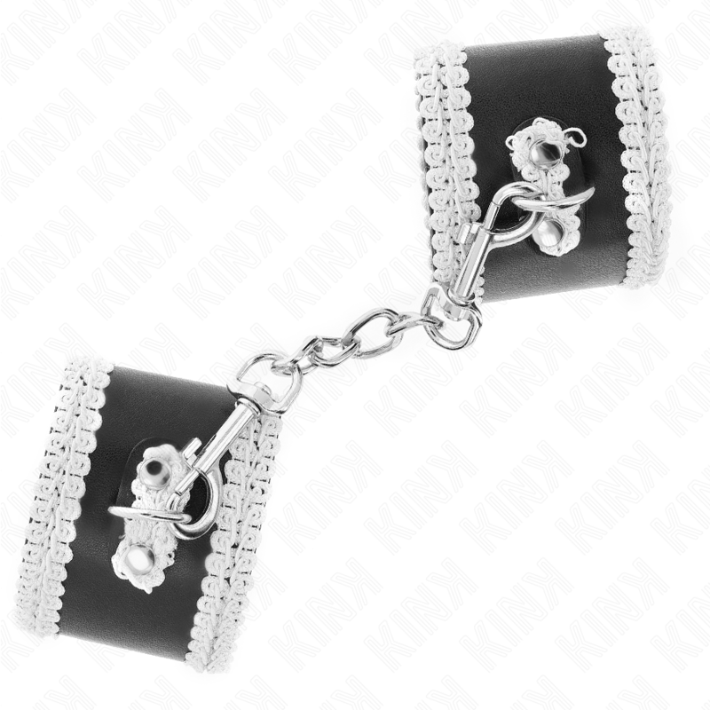 KINK - ALGEMAS DE PULSEIRA PRETAS COM RENDA DECORATIVA BRANCA AJUSTÁVEIS 20-23 CM X 5,5 CM - Image 3