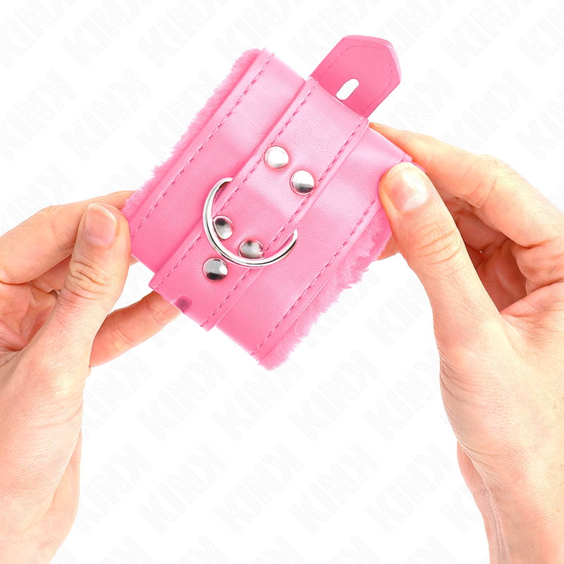 KINK - ALGEMA DE PULSO FORRADA COM PELE COM FUROS QUADRADOS ROSA E CINTO ROSA AJUSTÁVEL DE 17 A 29 CM X 6 CM - Image 4