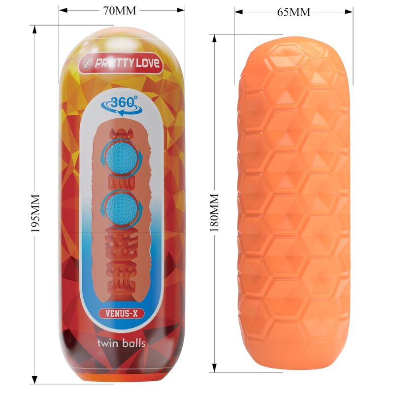 PRETTY LOVE - MASTURBADOR MASCULINO COM BOLAS GÊMEAS LARANJA - Image 8
