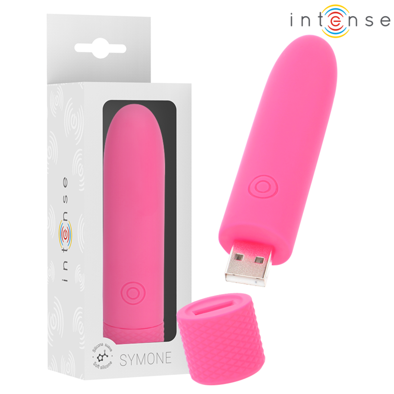 INTENSE – SYMONE VIBRATÓRIO BULLET RECARREGÁVEL USB 8 VIBRAÇÕES ROSA 10 X 2,2 CM