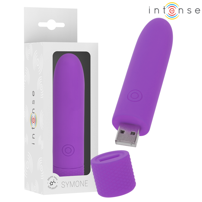 INTENSE – SYMONE VIBRATÓRIO BULLET RECARREGÁVEL USB 8 VIBRAÇÕES ROXO 10 X 2,2 CM