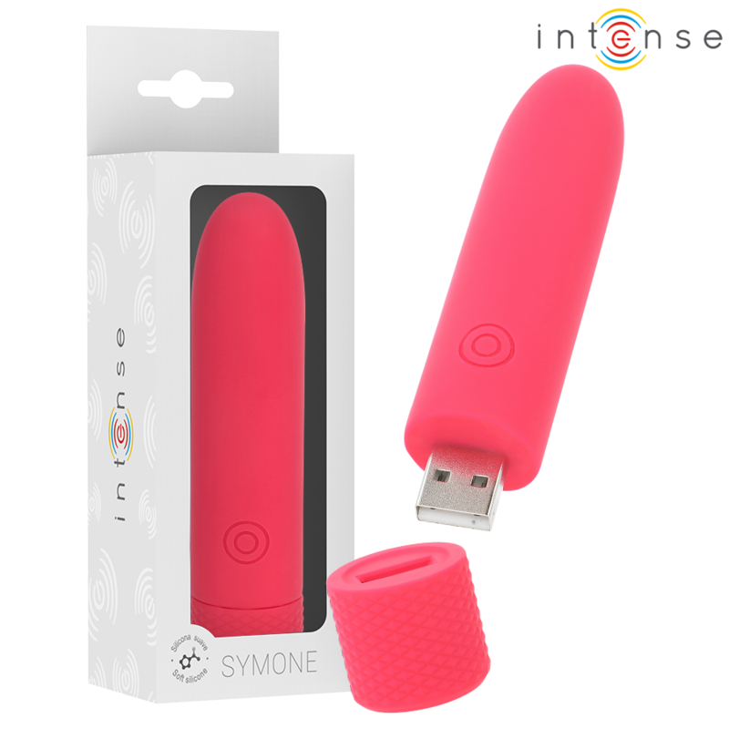 INTENSE – SYMONE VIBRATÓRIO BULLET RECARREGÁVEL USB 8 VIBRAÇÕES VERMELHO 10 X 2,2 CM