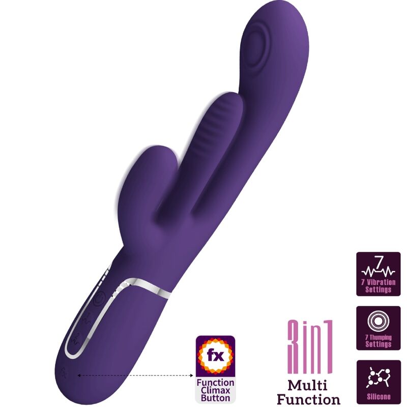 PRETTY LOVE – VIBRADOR MULTIFUNCIONAL SHANIA TRIPLE RABBIT ROXO