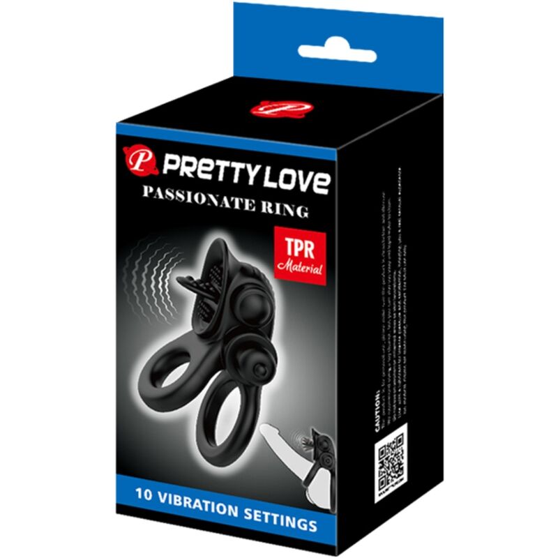 PRETTY LOVE - ANEL VIBRATÓRIO DUPLO PASSIONATE + ESTIMULADOR DE CLITÓRIS PRETO - Image 6
