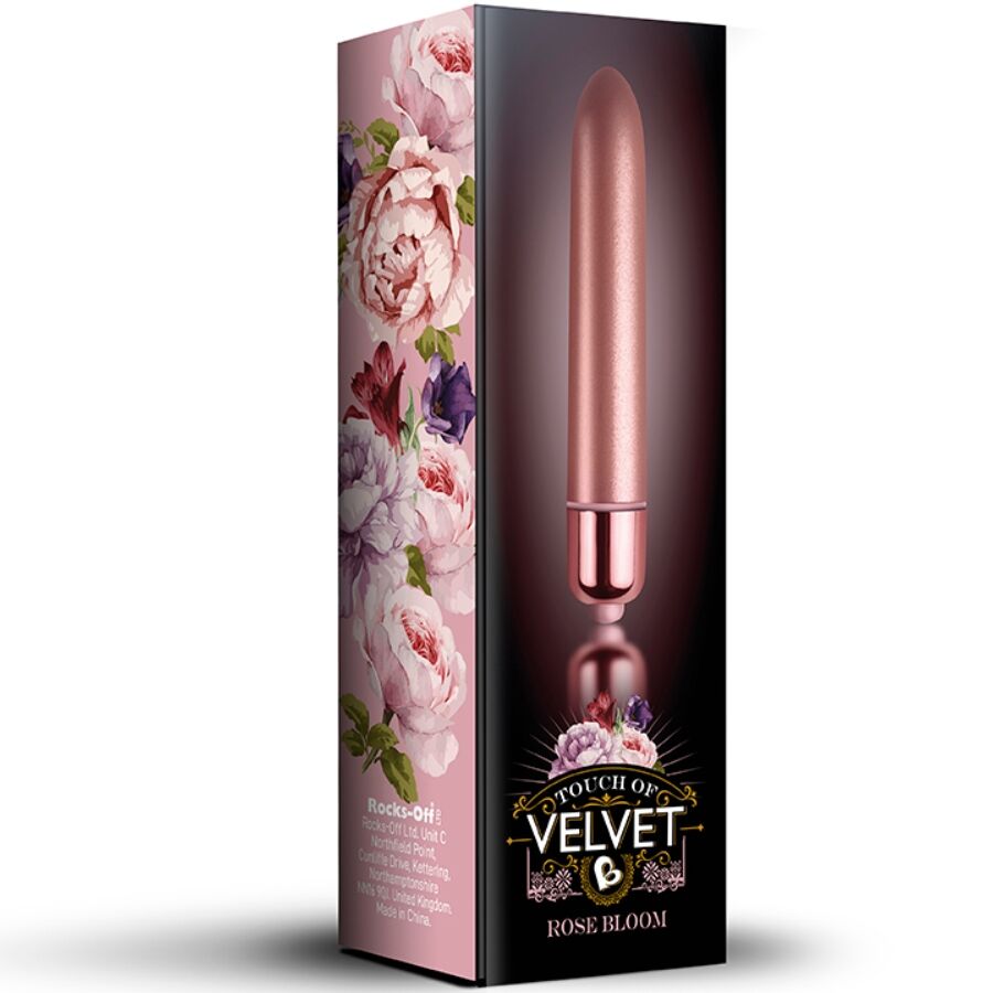 ROCKS-OFF – BALA VIBRATÓRIA TOQUE DE ROSA VELUDADA EM FLOR 10 VELOCIDADES